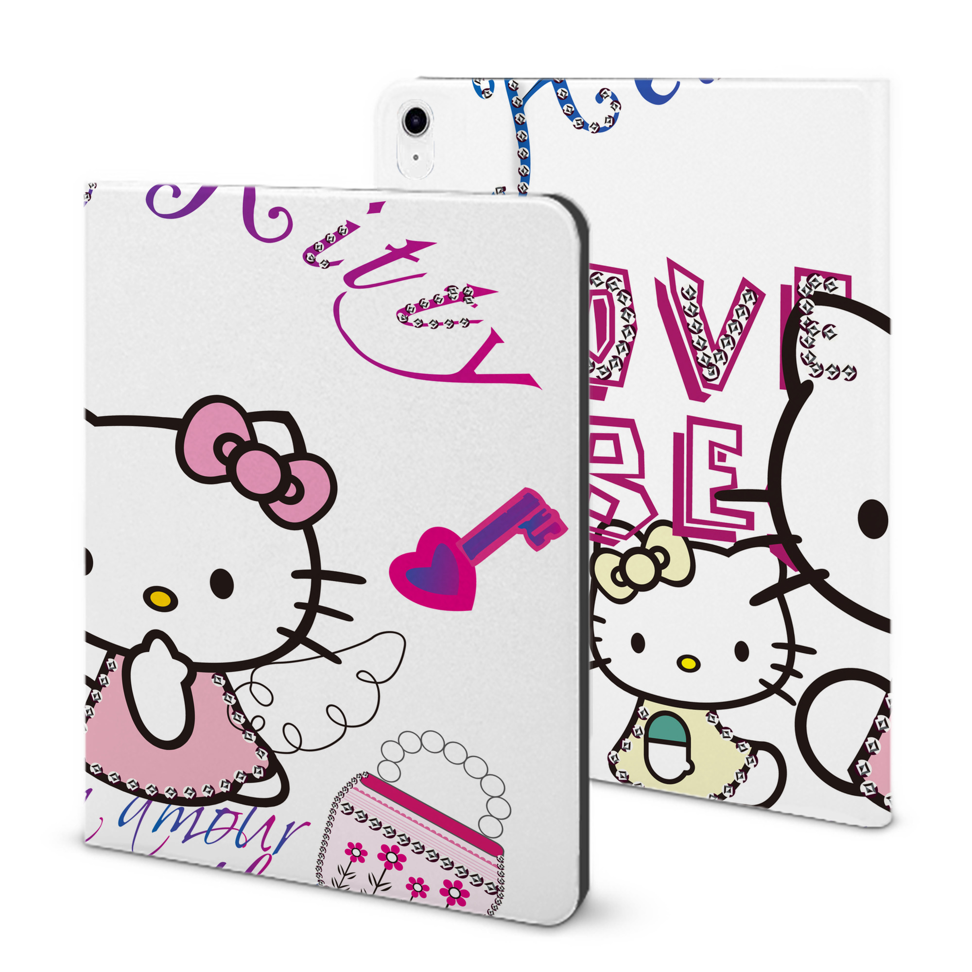 （画像用） Hello Kitty ハローキティ IPad ケース ブック型 PUレザー TPU 耐衝撃 軽量 薄型 ペン収納なし 全面保護 IPad 各モデル対応